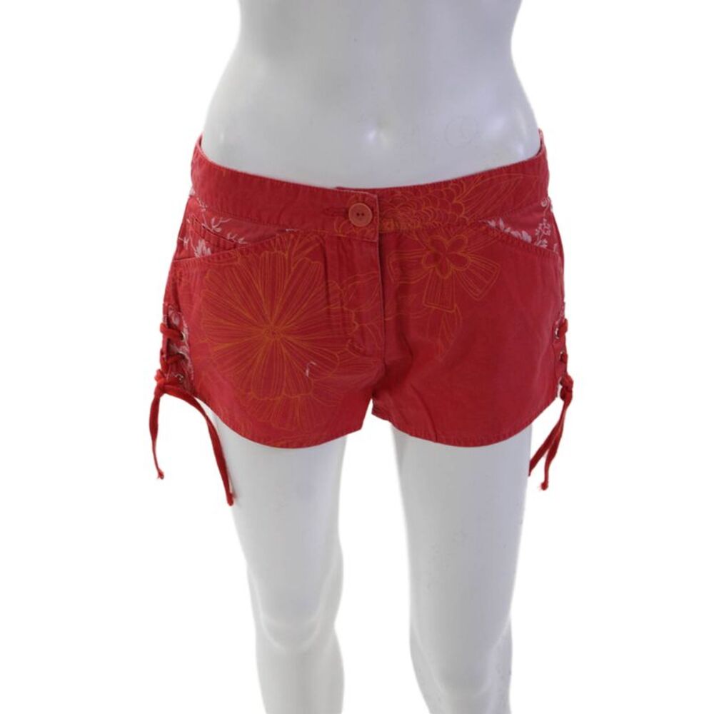 JOS Womens Cotton Floral Print Lace-Up Button Zip Casual Shorts Red Size EUR 29